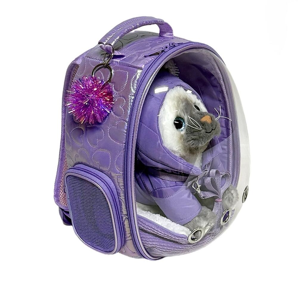 Purple Cat Carrier Backpack with Plush Toy